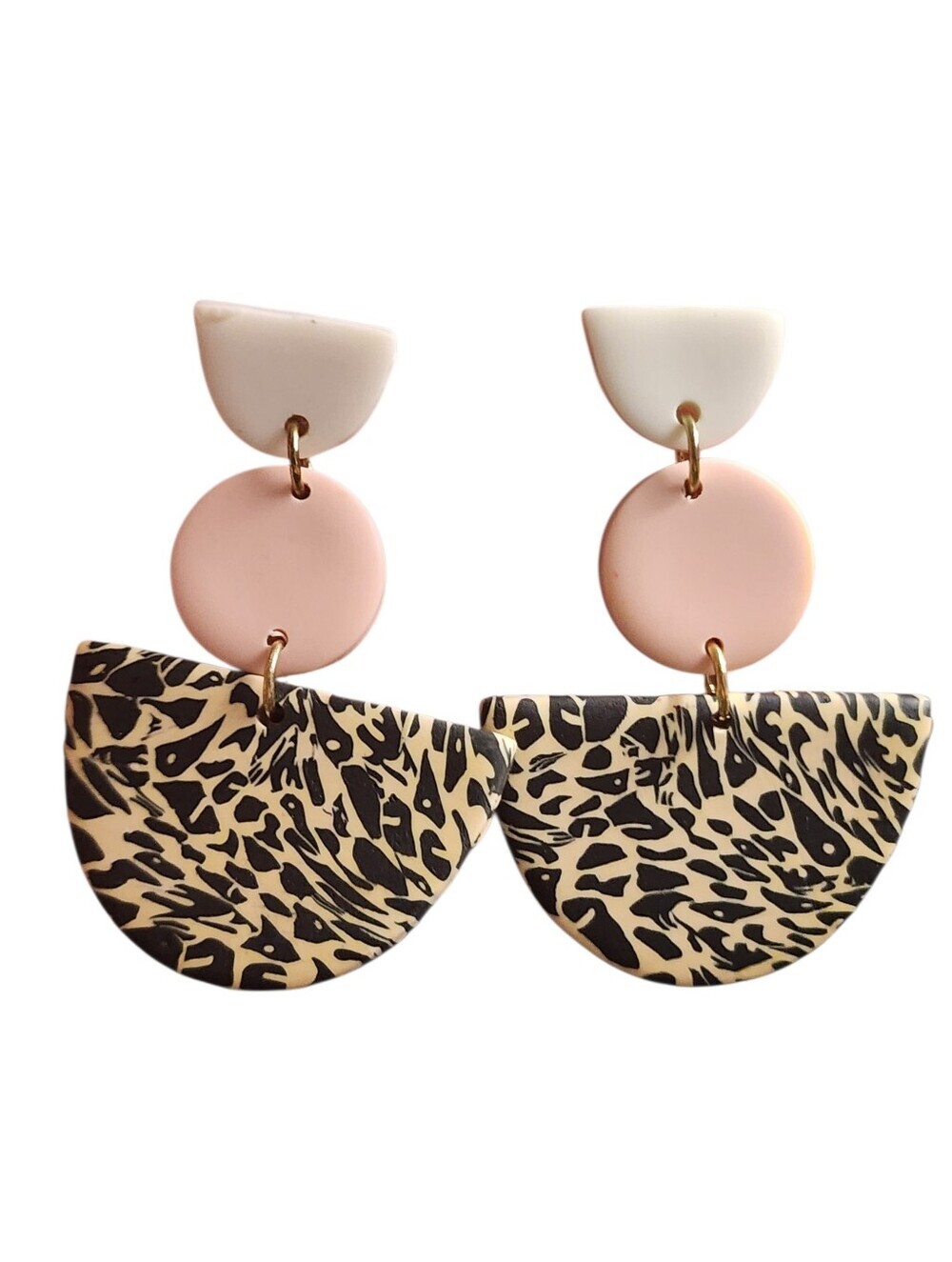 White Pink Leopard Rubber Earrings